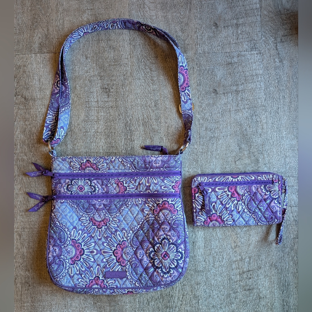 Vera Bradley Crossbody Purse And Wallet Duo Purple Paisley